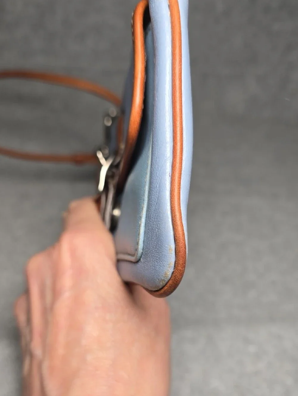 Coach Vintage Hamptons Light Blue and Tan Leather Wristlet